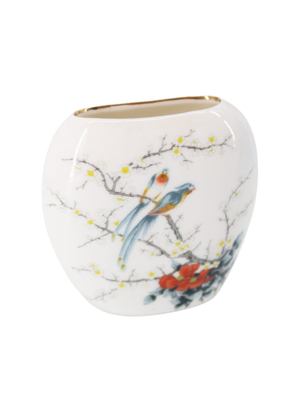 Jay Ceramic Pillow Vase Birds Cherry Blossom Fine China 94618